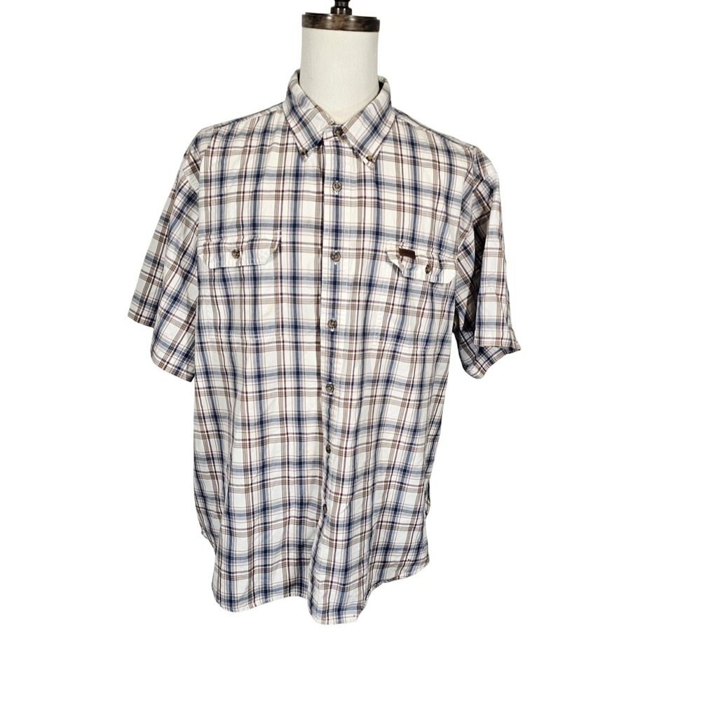 Carhartt Shirt Mens 2XL Plaid Short Sleeve Button‎ Up Western Workwear Cotton
